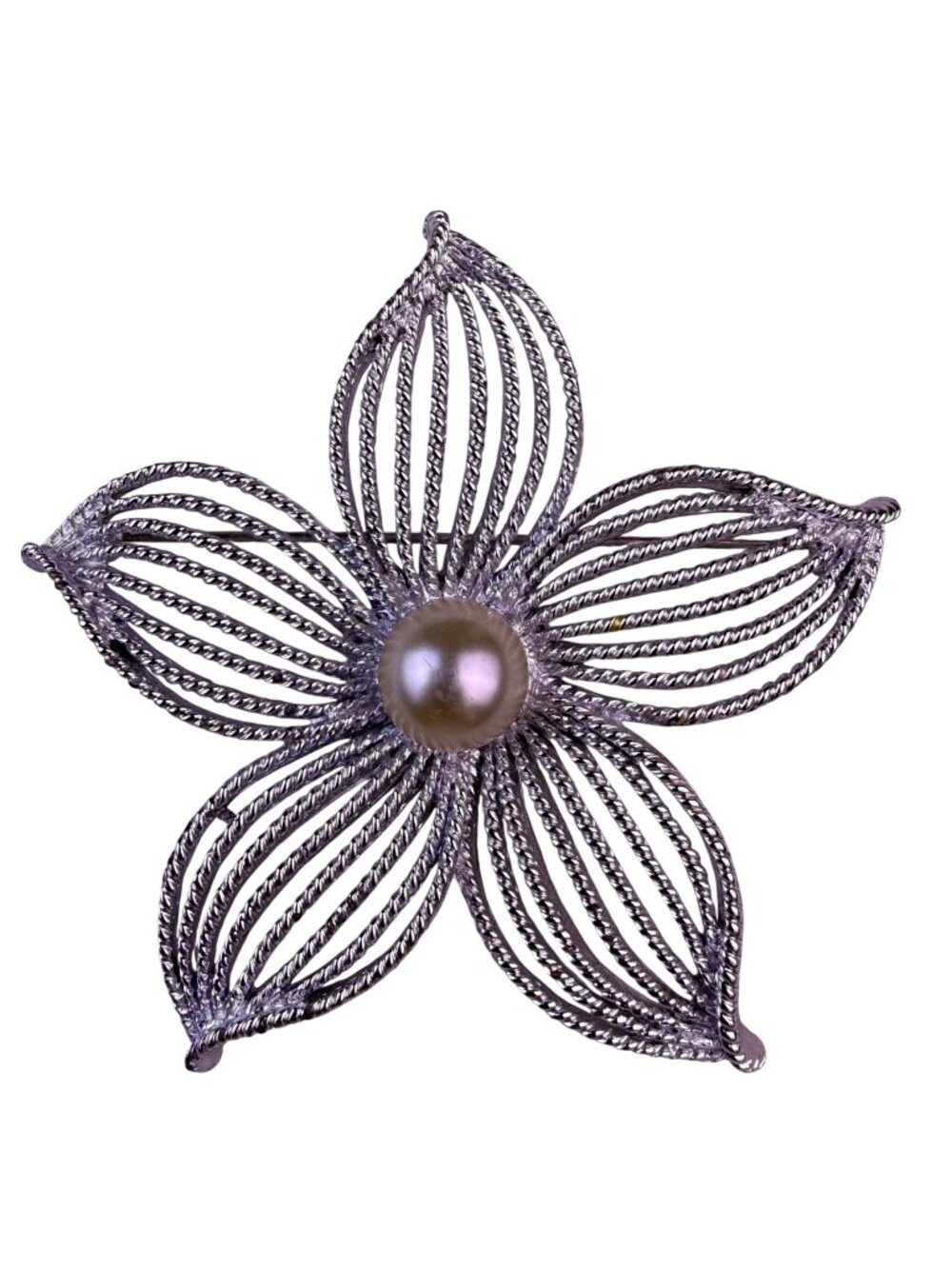 Sarah Coventry Womens Silver Tone Metal Moon Flower Brooch Pin With Faux Pearl